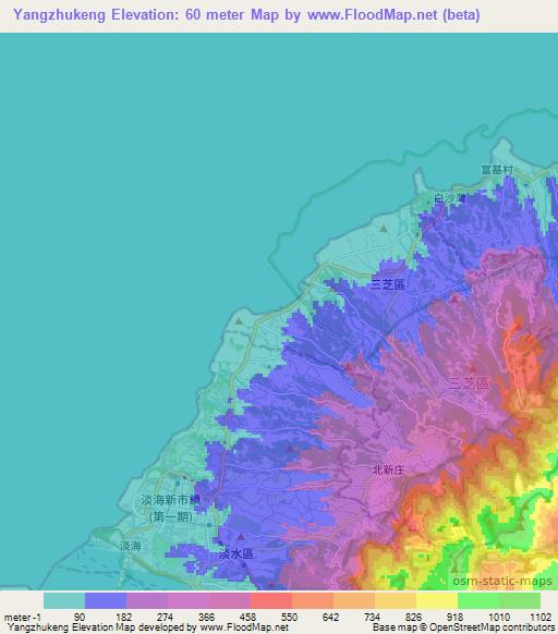 Yangzhukeng,Taiwan Elevation Map