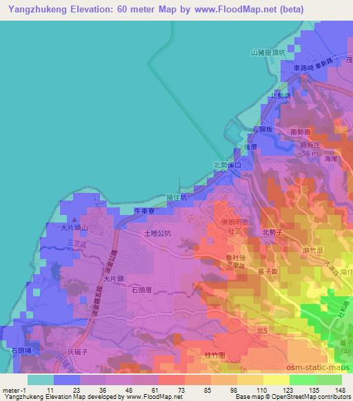 Yangzhukeng,Taiwan Elevation Map