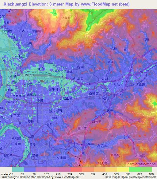 Xiazhuangzi,Taiwan Elevation Map