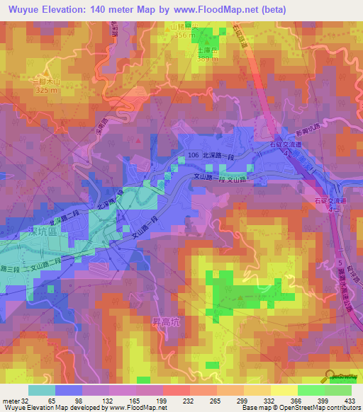 Wuyue,Taiwan Elevation Map