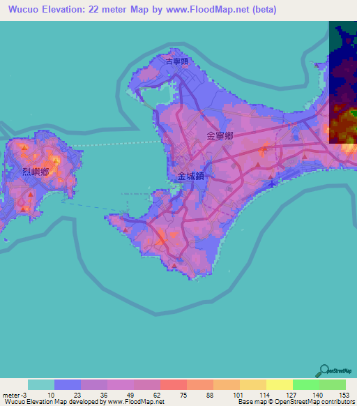 Wucuo,Taiwan Elevation Map