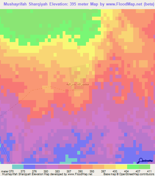 Mushayrifah Sharqiyah,Syria Elevation Map