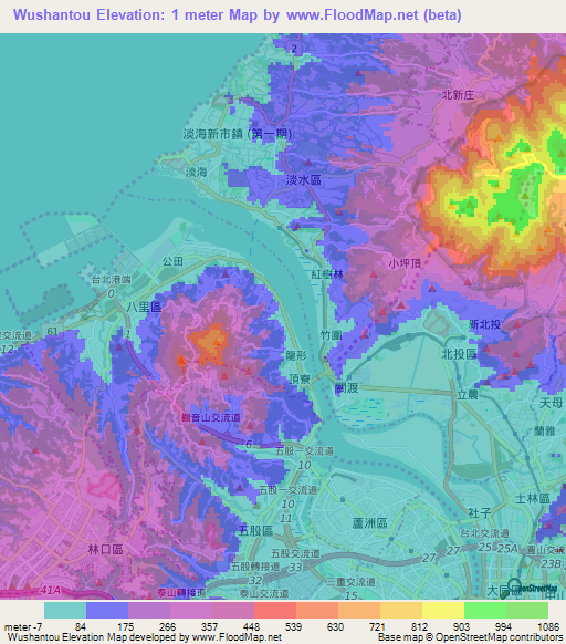 Wushantou,Taiwan Elevation Map