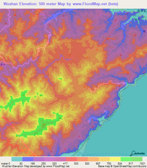 Wushan,Taiwan Elevation Map