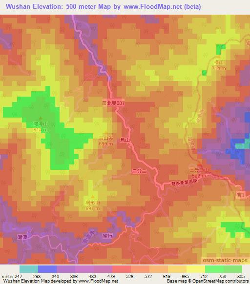 Wushan,Taiwan Elevation Map