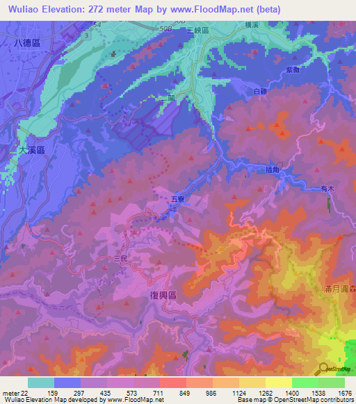 Wuliao,Taiwan Elevation Map