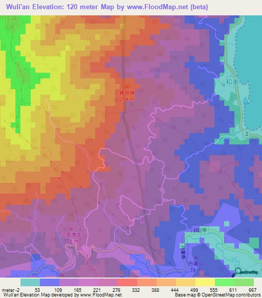 Wuli'an,Taiwan Elevation Map