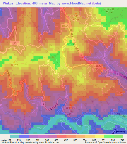 Wukuzi,Taiwan Elevation Map