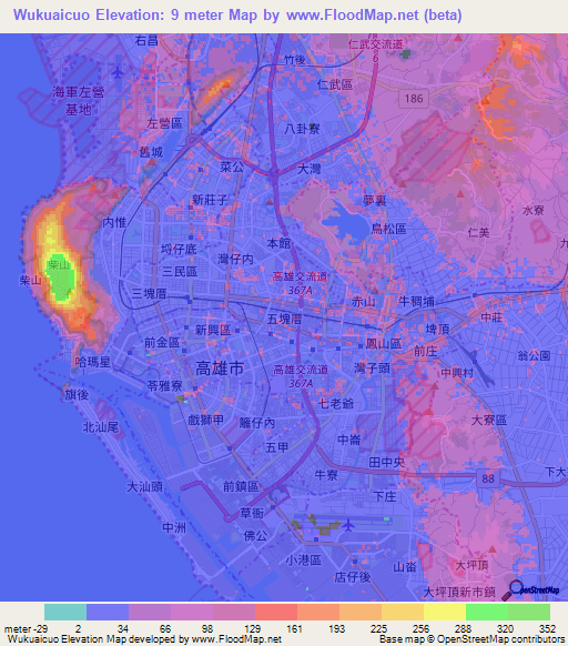 Wukuaicuo,Taiwan Elevation Map