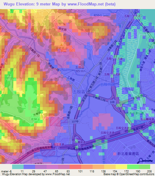 Wugu,Taiwan Elevation Map