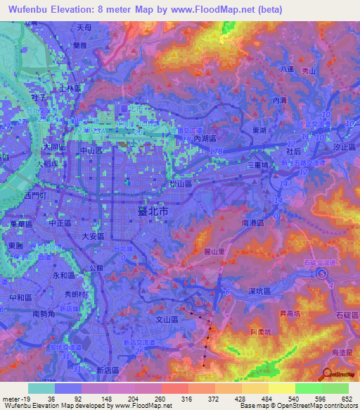 Wufenbu,Taiwan Elevation Map