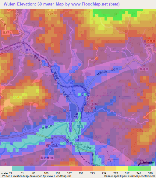 Wufen,Taiwan Elevation Map