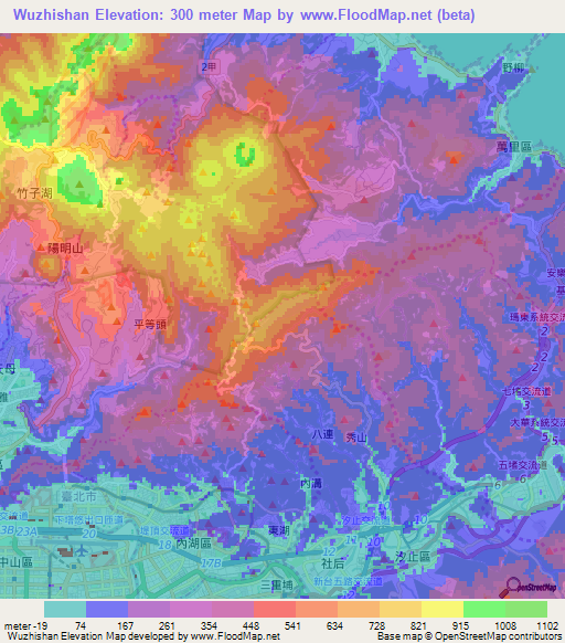 Wuzhishan,Taiwan Elevation Map