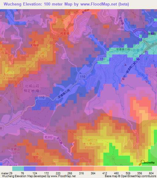 Wucheng,Taiwan Elevation Map