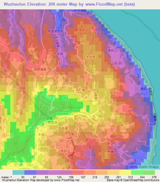 Wuzhaolun,Taiwan Elevation Map