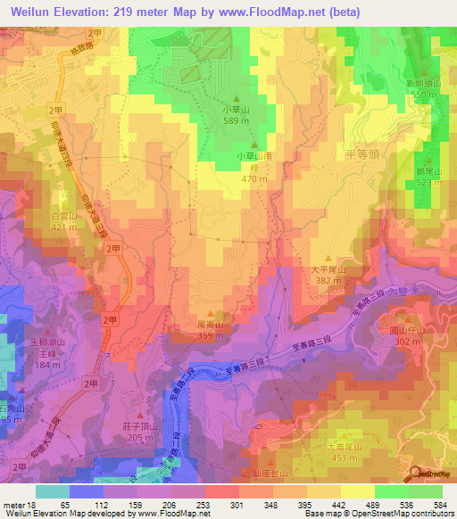 Weilun,Taiwan Elevation Map