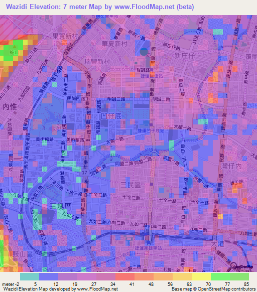 Wazidi,Taiwan Elevation Map