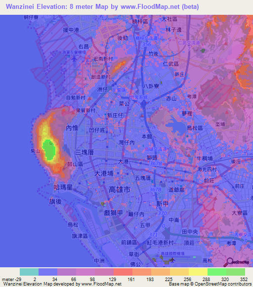Wanzinei,Taiwan Elevation Map