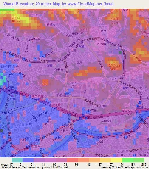 Wanzi,Taiwan Elevation Map