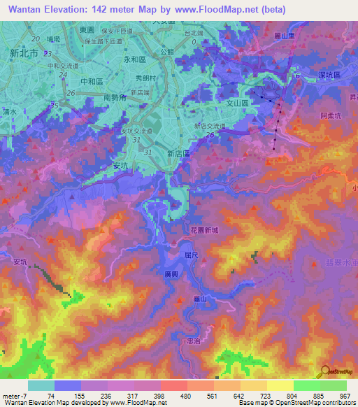 Wantan,Taiwan Elevation Map