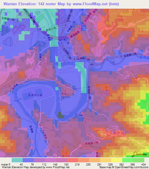 Wantan,Taiwan Elevation Map