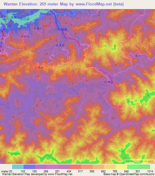 Wantan,Taiwan Elevation Map