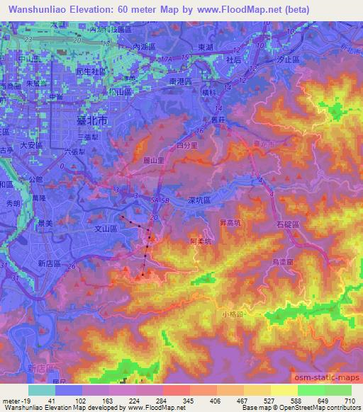 Wanshunliao,Taiwan Elevation Map