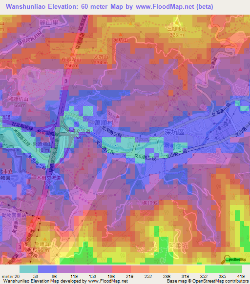 Wanshunliao,Taiwan Elevation Map