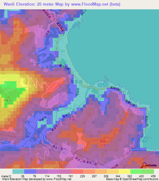 Wanli,Taiwan Elevation Map