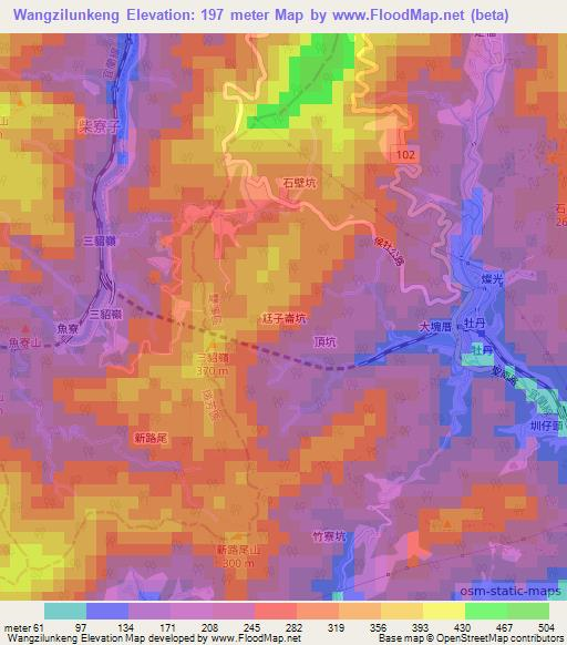 Wangzilunkeng,Taiwan Elevation Map