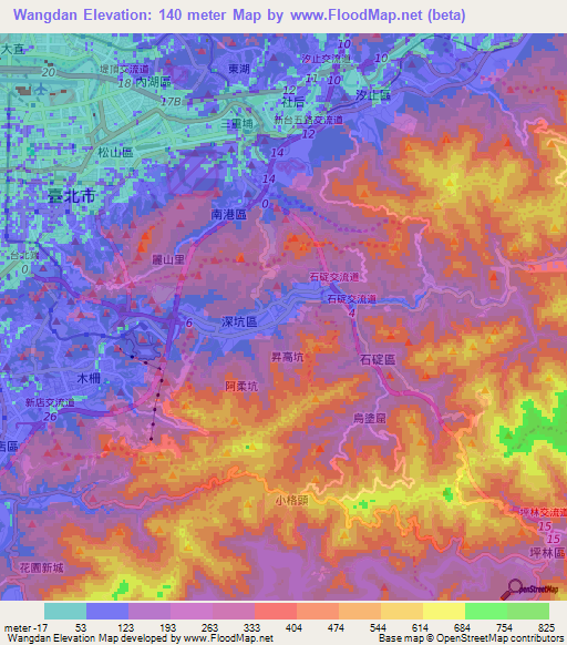 Wangdan,Taiwan Elevation Map