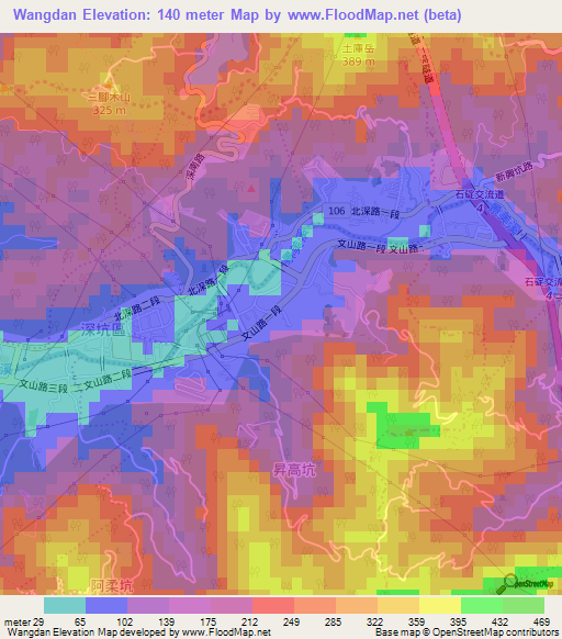 Wangdan,Taiwan Elevation Map