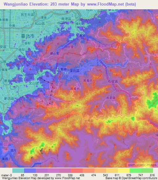 Wangjunliao,Taiwan Elevation Map