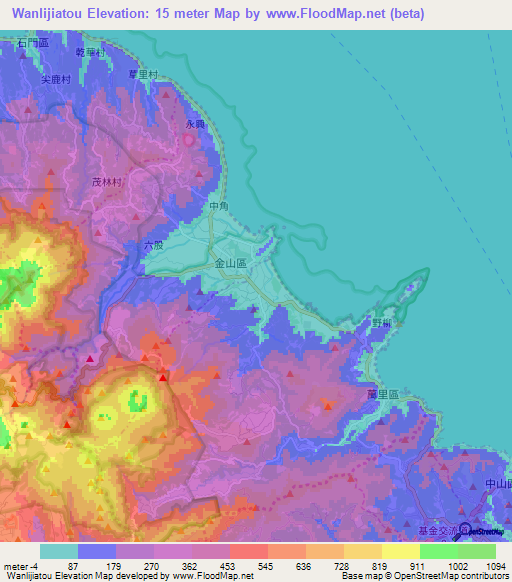 Wanlijiatou,Taiwan Elevation Map