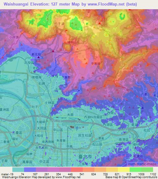 Waishuangxi,Taiwan Elevation Map