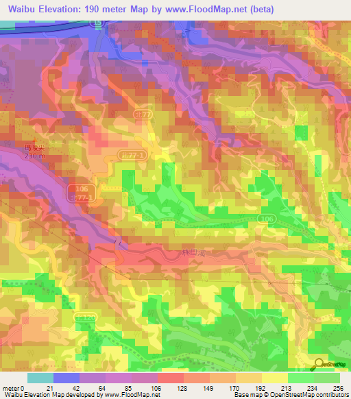 Waibu,Taiwan Elevation Map