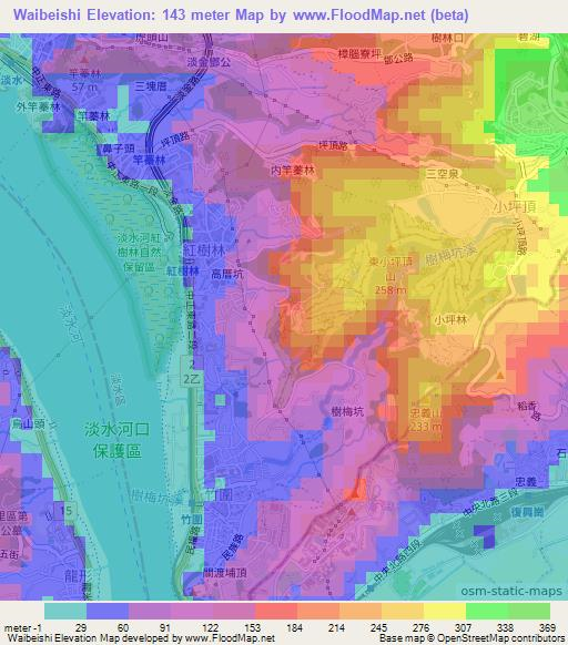 Waibeishi,Taiwan Elevation Map
