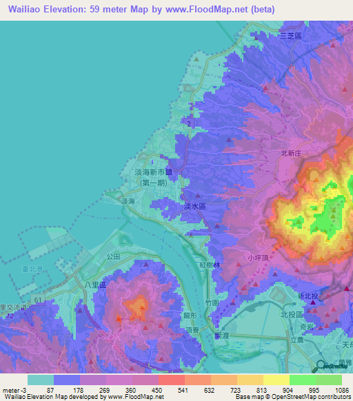 Wailiao,Taiwan Elevation Map