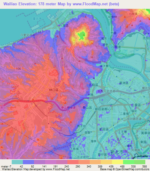 Wailiao,Taiwan Elevation Map