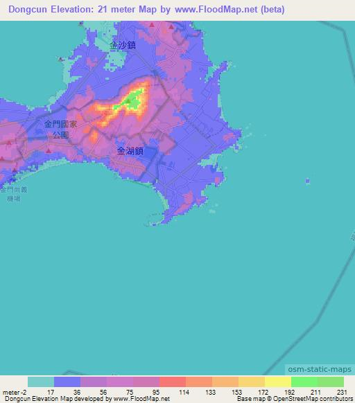 Dongcun,Taiwan Elevation Map