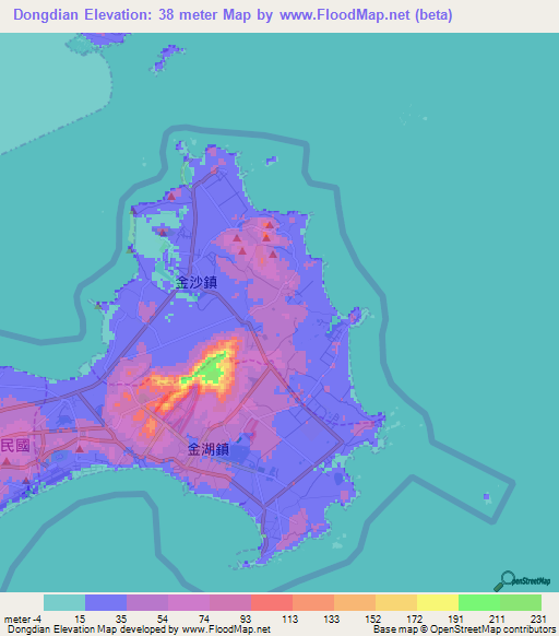 Dongdian,Taiwan Elevation Map