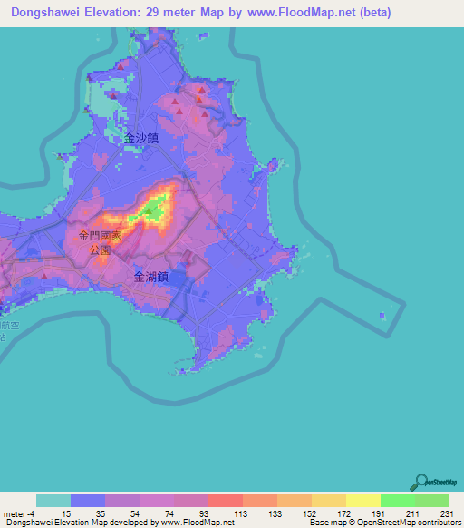 Dongshawei,Taiwan Elevation Map