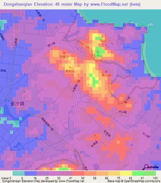 Dongshanqian,Taiwan Elevation Map