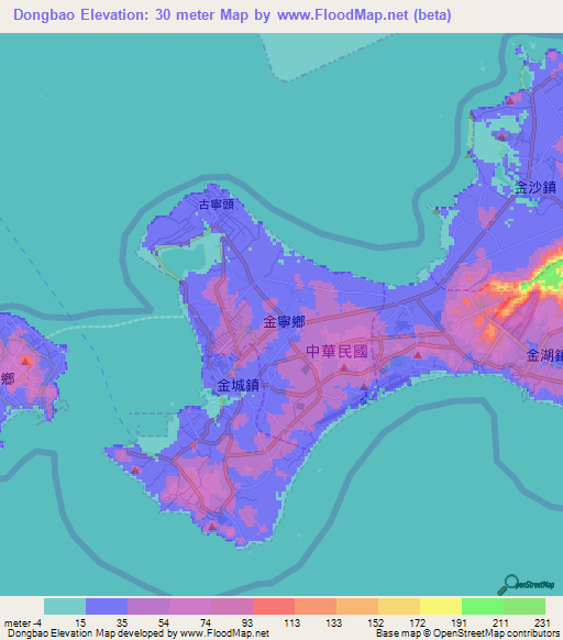 Dongbao,Taiwan Elevation Map