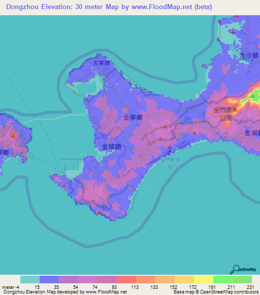 Dongzhou,Taiwan Elevation Map