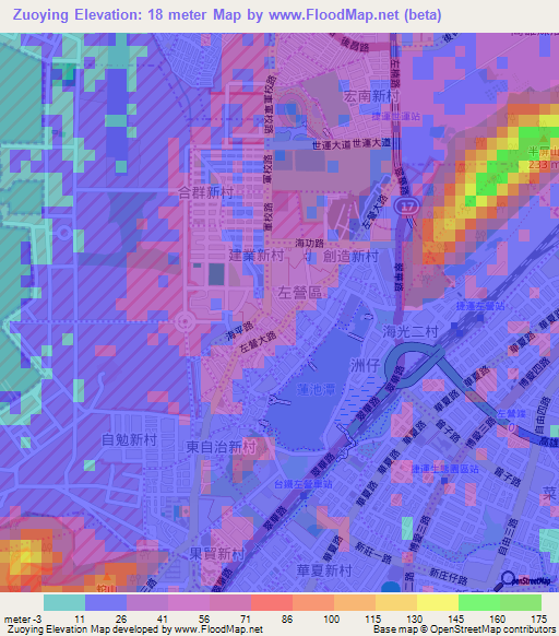 Zuoying,Taiwan Elevation Map