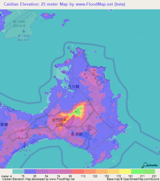 Caidian,Taiwan Elevation Map