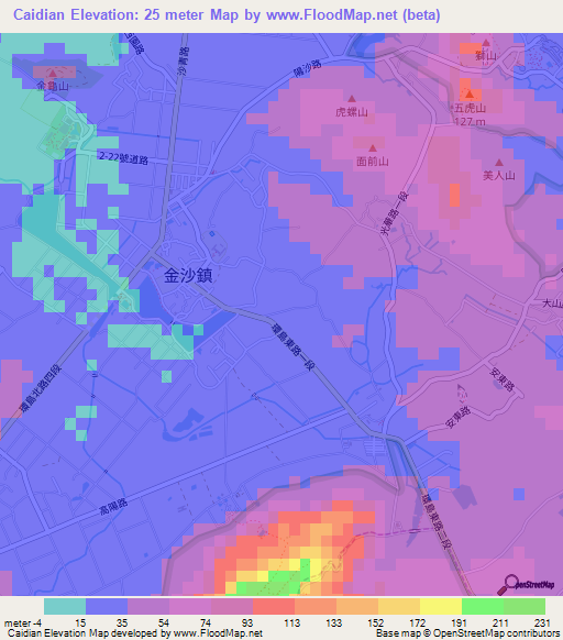 Caidian,Taiwan Elevation Map