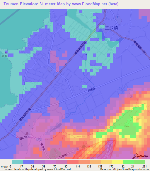 Toumen,Taiwan Elevation Map
