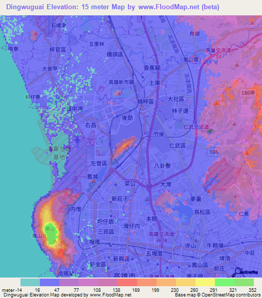 Dingwuguai,Taiwan Elevation Map